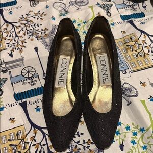 Connie Black Sparkle Pointed Toe Flats
